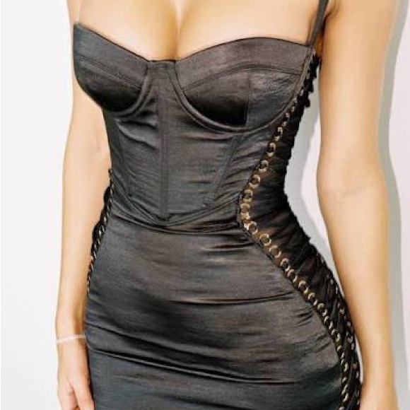 House of CB Angelina Black Satin Lace Up Corset Dress - Picture 7 of 16